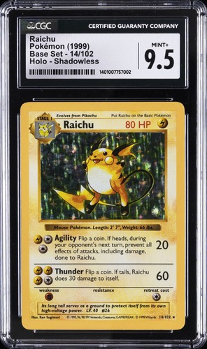 Raichu (Shadowless) graded CGC 9.5 for sale on eBay