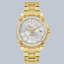 Mint Bulova Precisionist Icon 98J12 Diamonds Quartz Gold Tone Steel Mens Watch