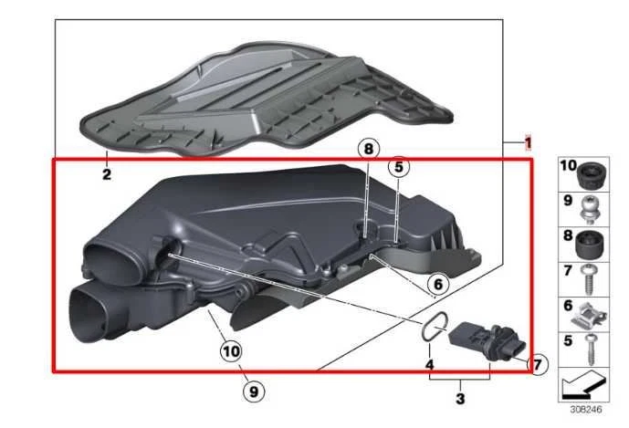 2010-12 BMW 750Li xDrive 4.4L limpador de entrada de ar conjunto de carcaça de filtro lateral direito - Imagem 2 de 4