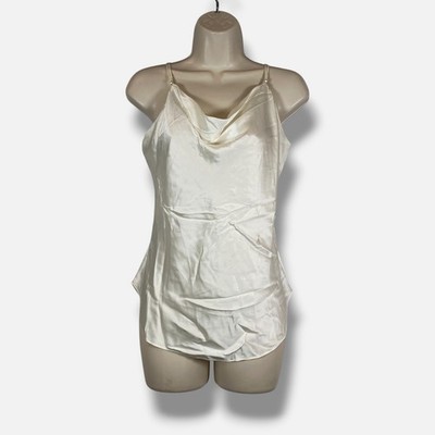 Cinq à Sept Women's Ivory Silk Cowlneck Sleeveless Marta Cami Tank Top Size M