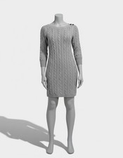 Jessica Howard Women's Gray Cable-Knit Button Shoulder Dress Petite Size PXL