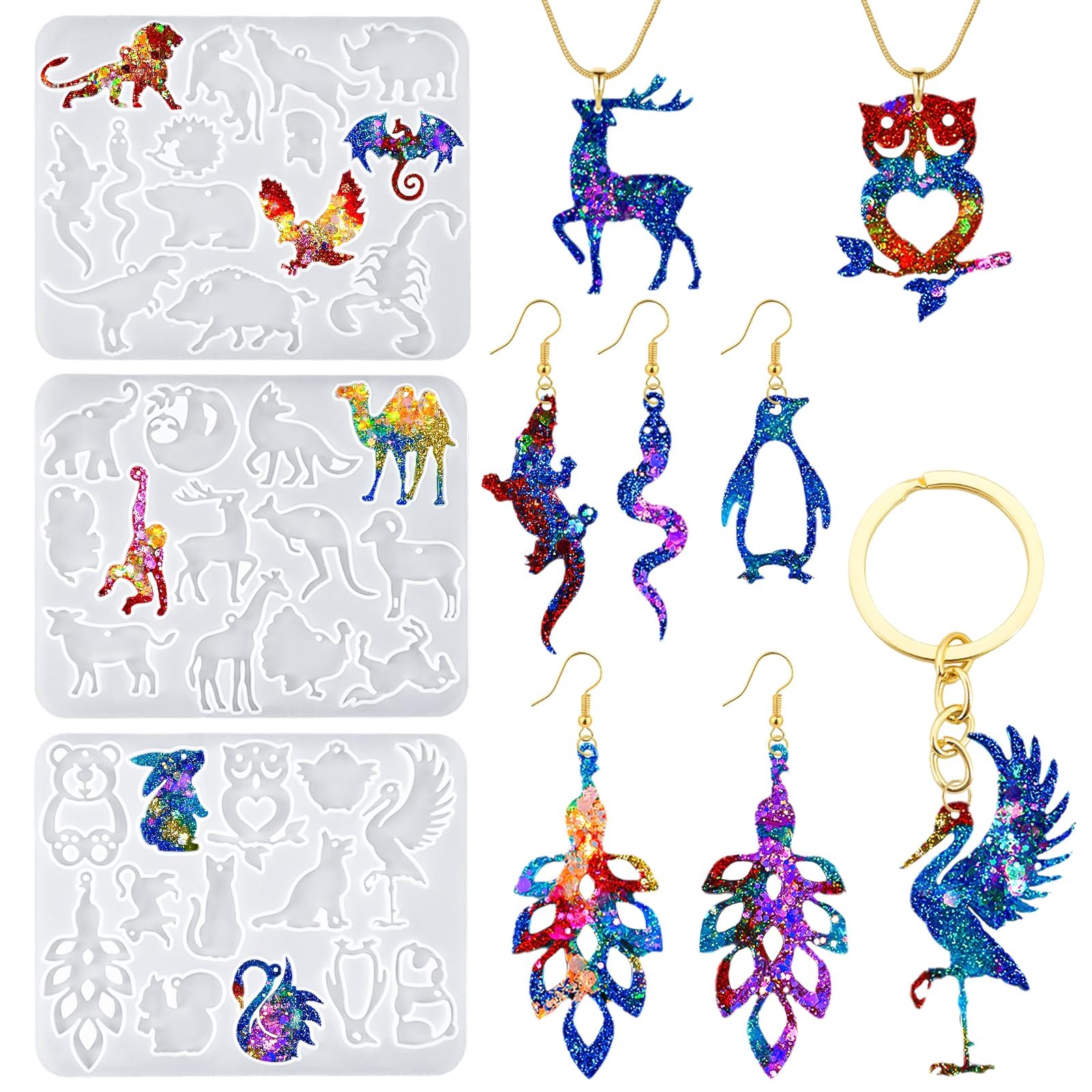 3pcs Animal Shape UV Resin Earring & Keychain Molds with Holes