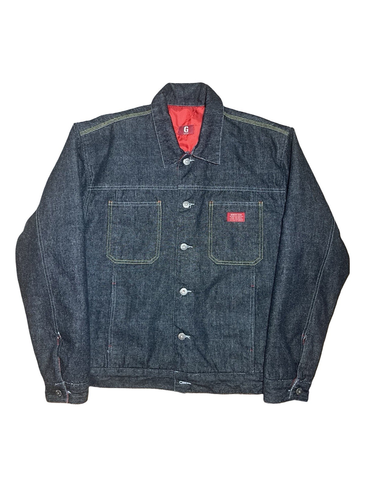 Vintage Y2K Guess Jeans Reversible Denim Jacket Large Red Nylon