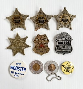 Vintage Junior Deputy Sheriff, Firefighter, Officer Wooster OH Badge & Pin Lot