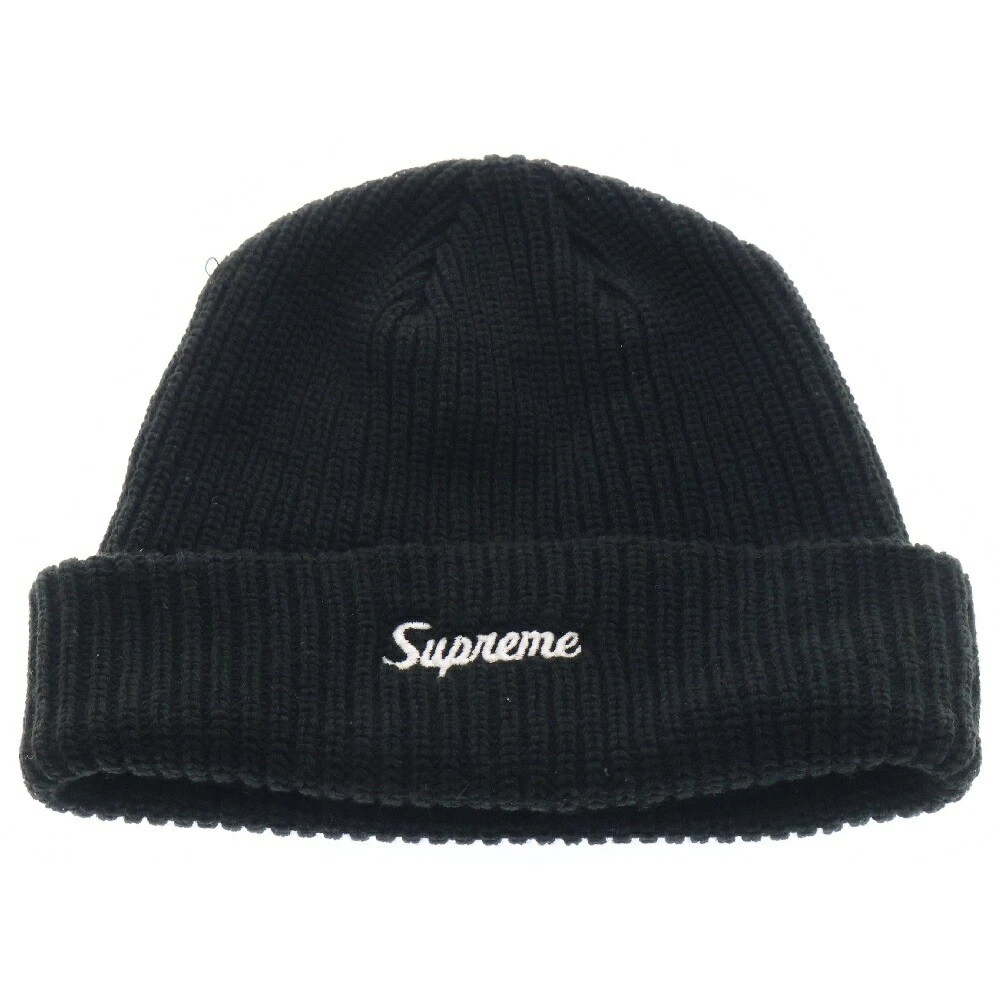 Supreme 23Aw Loose Gauge Beanie Logo Broderie Acrylique Tricot Casquette Chapeau Noir AC547