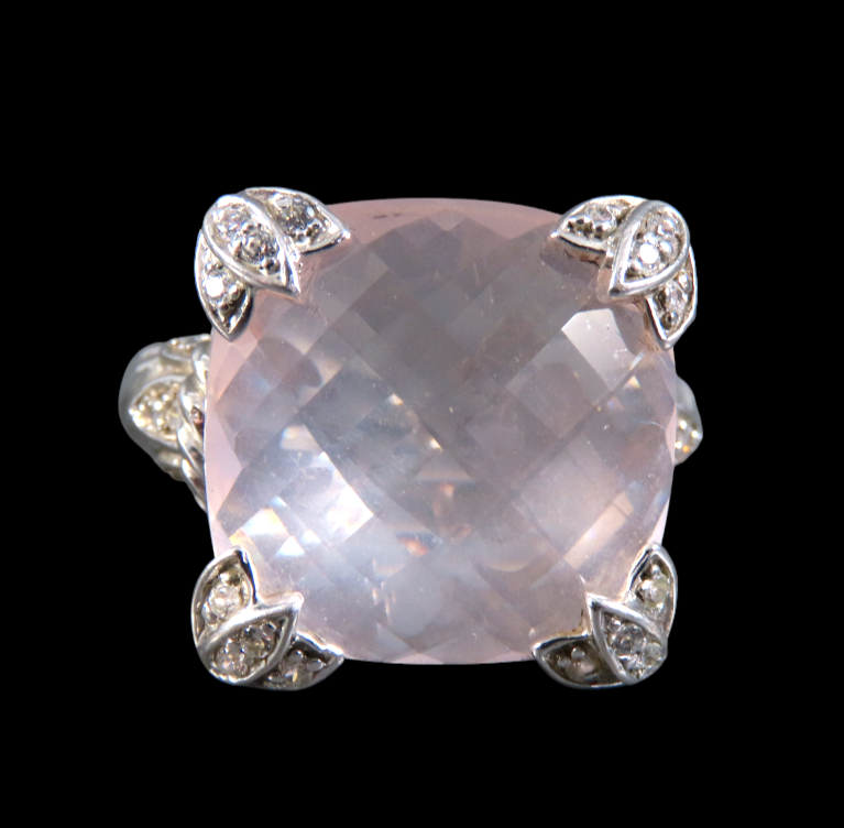 JUDITH RIPKA Sterling Silver Cocktail Ring PINK ROSE QUARTZ & CZ ...