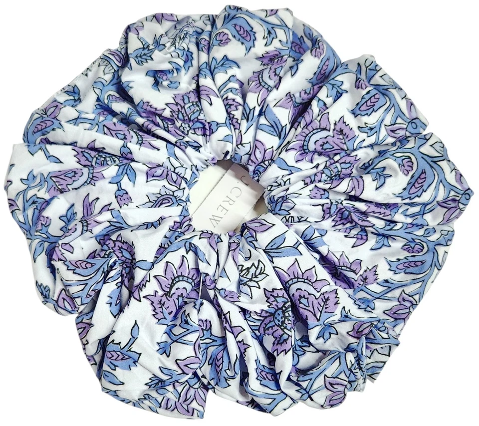 J.Crew Gran Tamaño Estampado Floral Scrunchie Azul Púrpura Multi BZ264 Algodón Nuevo con Etiquetas Foto 2 de 4