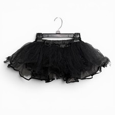 Gothic Fairy Black Ruffle Tutu Sheer Layered Mini Skirt w/ Glitter Satin Trim