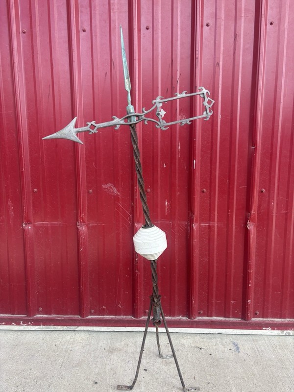 Antique Lightning Rod And Weathervane, 19 Century, With Ceramic Ball, Rare Find!