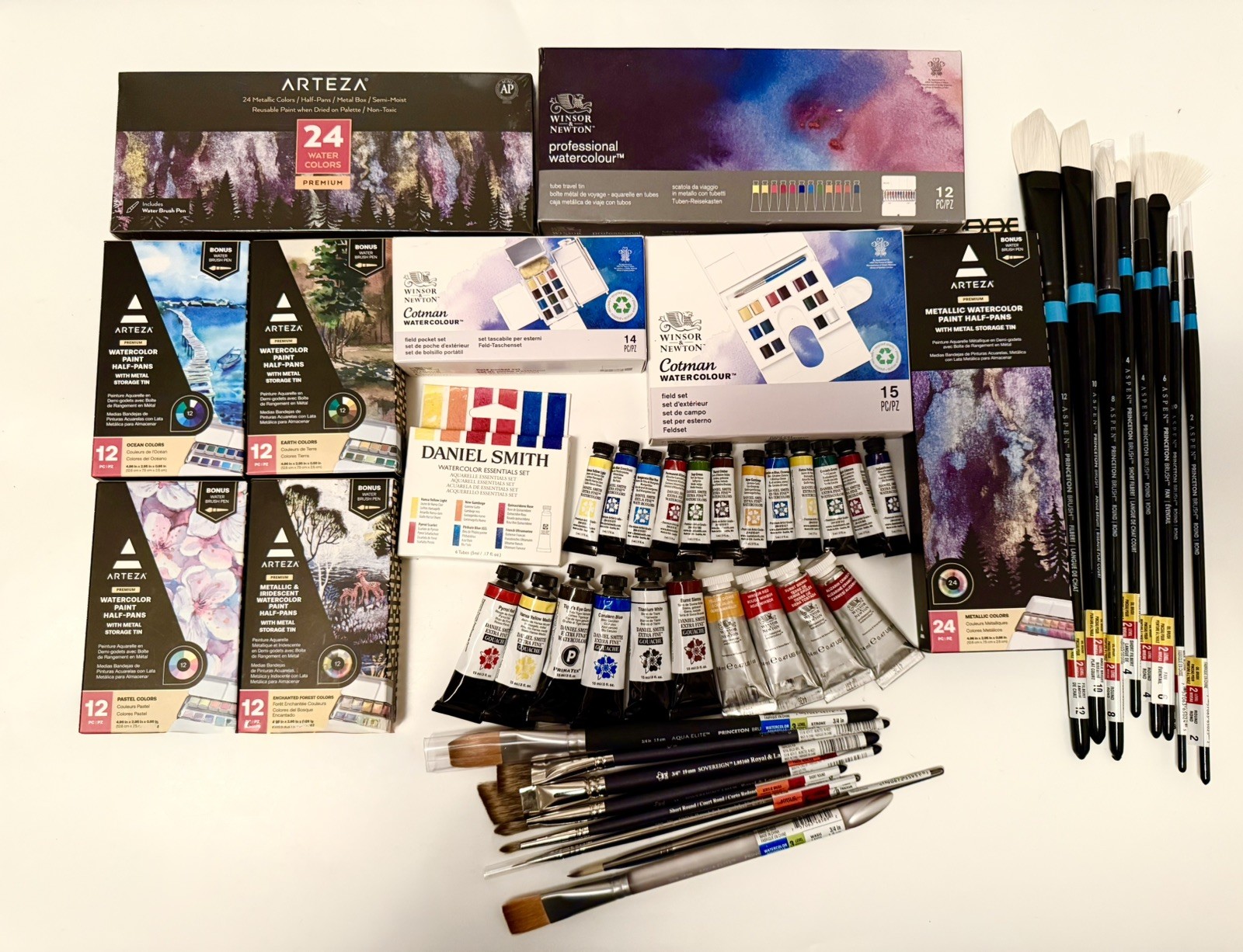 LOT OF 183 Daniel Smith Extra Fine Watercolors & Winsor & Newton Set & Arches