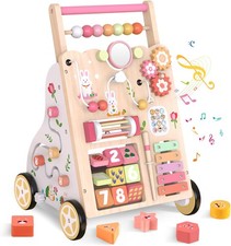 Wooden Baby Walker Push Walker W/ Wheels Montessori Activity Center Walker