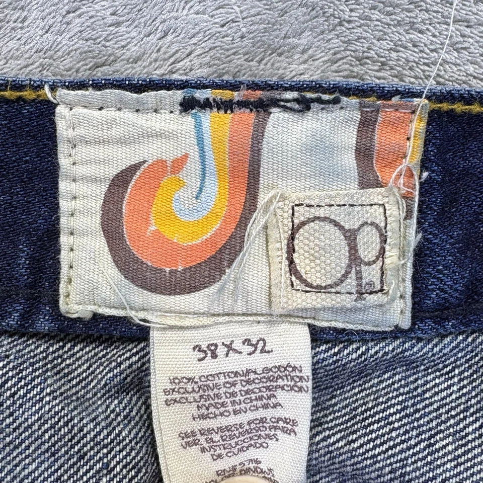 Pantalones de mezclilla Ocean Pacific OP para hombre 38x32* Bootcut azul oscuro Y2K descoloridos bigotes Foto 3 de 4