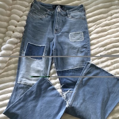 Hollister High-Rise Flare Patchwork Stretch Blue Denim 5-Pocket Women's Jeans