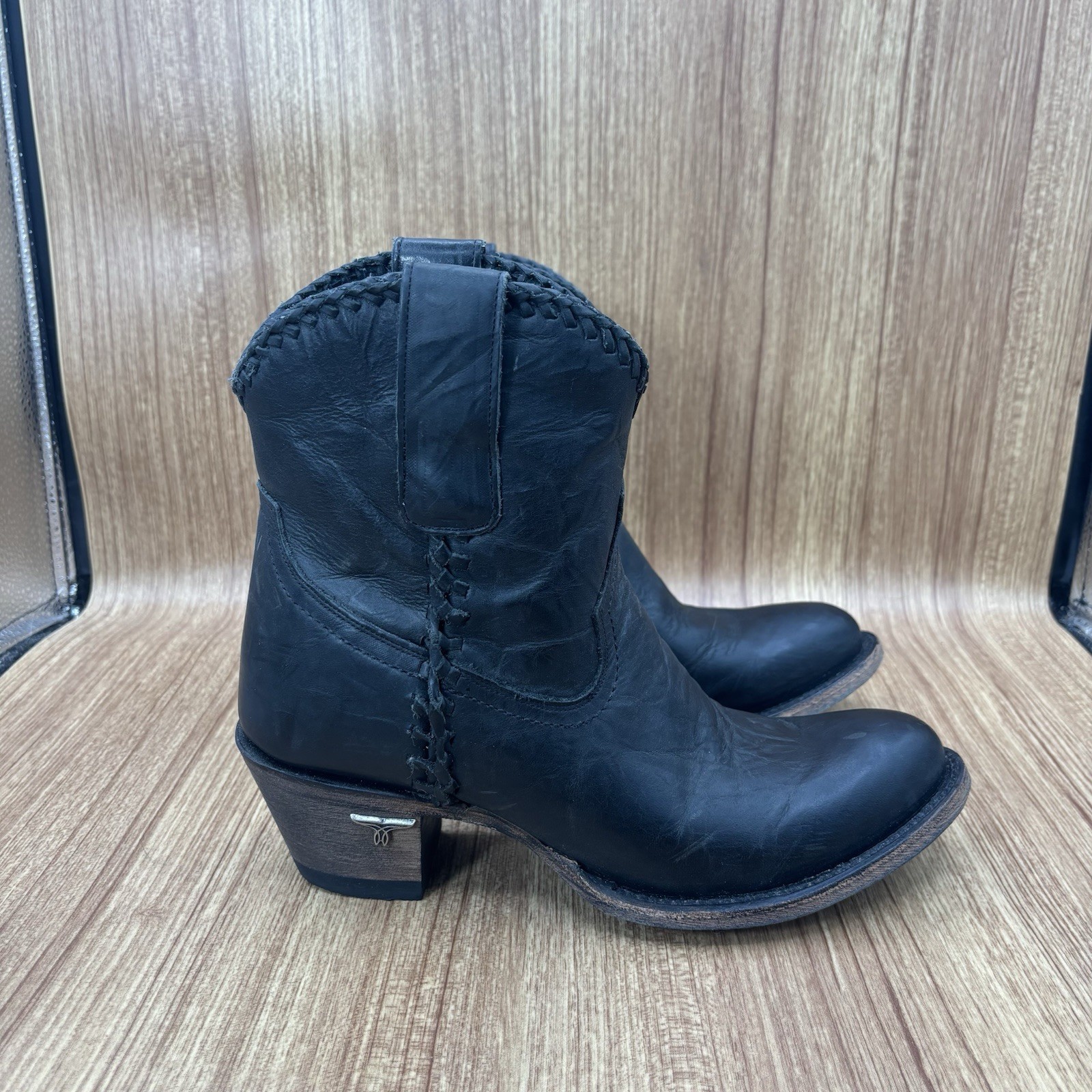Lane Women’s Plain Jane Short Black Braided Cowboy Booties - SIZE 7