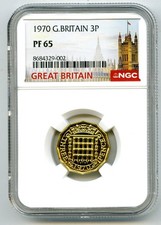 1970 GREAT BRITAIN 3P BRASS THREEPENCE NGC PF65 PROOF THREE PENCE LAST YEAR COIN