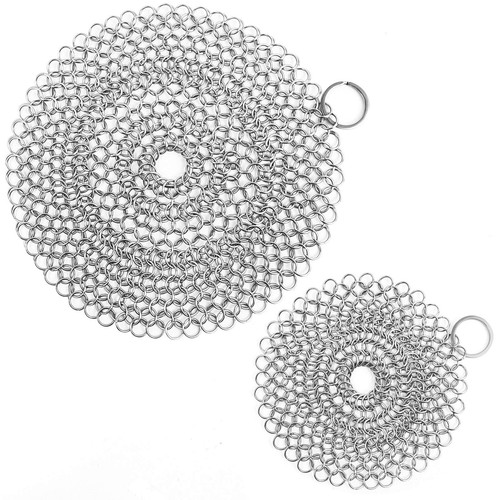 Cast Iron Skillet Cleaner Chainmail,2 Pack Premium Stainless Steel Chain Mail...