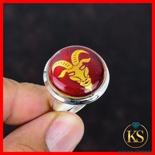 925 Sterling Silver Capricorn Zodiac Sign In Red Onyx Stone Promise Ring Jewelry