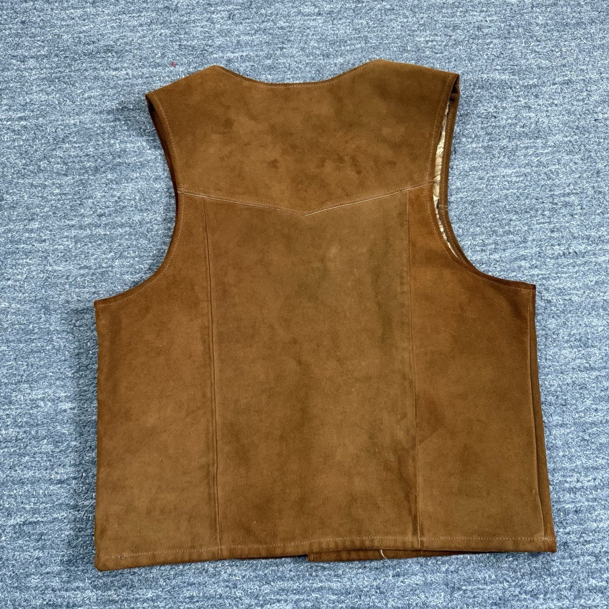 Vintage Joo Kay Suede Vest Men 44 Brown Leather Patch Pockets 70s 