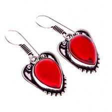 Simulated Red Garnet Quartz Lovely Silver Plated Pair Of Earring 1 D189