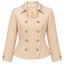 Cream Textured Rhinestone Button Jacket Blazer