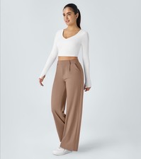 HALARA FLEX DayStretch High Waisted Straight Leg Work Pants Sz LARGE REG Brown