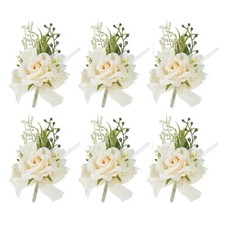 Champagne Boutonniere for Men - Set of 6, Rose Groomsmen Boutonniere for Wedd...