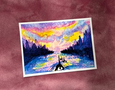 ACEO PRINT Orca Whale Vivid Sky Watercolor Seascape 2.5x3.5  By ScapesbySass