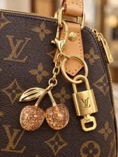 Authentic Louis Vuitton Gold Padlock Key Set w/ Unbranded Cherry Bag Charm