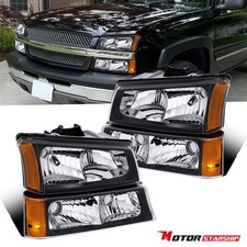 Headlights & Bumper Lights for 2003-2006 Chevy Avalanche Silverado Black Housing