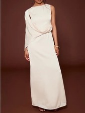 One-Sleeve Cream Satin Evening Gown