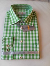 Trachtenhemd Herren Hemden Grün-Weiß Kariert Vegan Baumwolle Almsach Neu