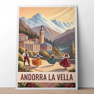 Majestätisches Andorra la Vella Reiseposter - Vintage Stil Wandbild Dekor A1-A4 Pos