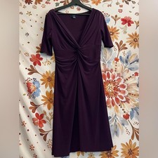 Chaps LP Dark Purple Slim Stretchy Fitted Faux Layered Midi Dress Spring Fall