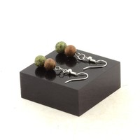 Mineralien Und Edelsteine. Ohrringe 2 Perlen Serpentin + Holz 8