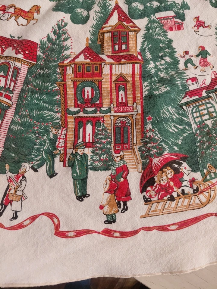 De colección MCM Mantel de Navidad Victoriano Pueblo Wilton Court REDONDO Vacaciones Foto 2 de 4