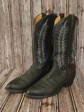 Sz 10 D Mens Vintage Tony Lama Black Elephant Print R-Toe Western Cowboy Boots