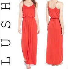 Lush Coral Maxi Dress Flowy Romantic Summer Event Beach Size S/M