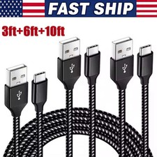 Braided USB C Type-C Fast Charging Data SYNC Charger Cable Cord 3/6/10FT Lot