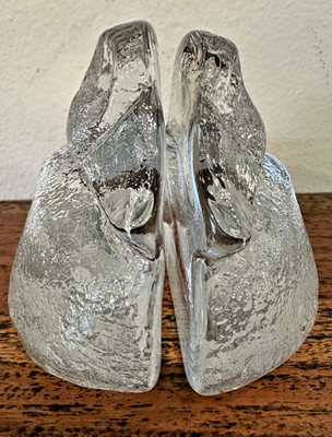 Blenko Handcraft Duck Bookends Art Glass Clear Original Stickers