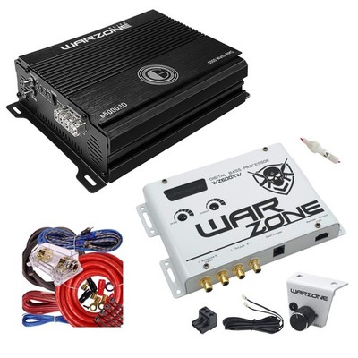 Gravity E5000.1D 5000W Amp + Warzone WZ600XW Bass Processor + 0 Gauge Wiring Kit