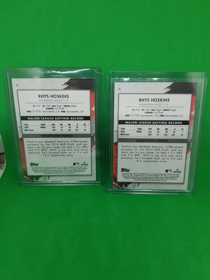 RHYS HOSKINS #71 Philadelphia Phillies Base 2021 Topps Inception Baseball 2 lot - Image 4 of 4