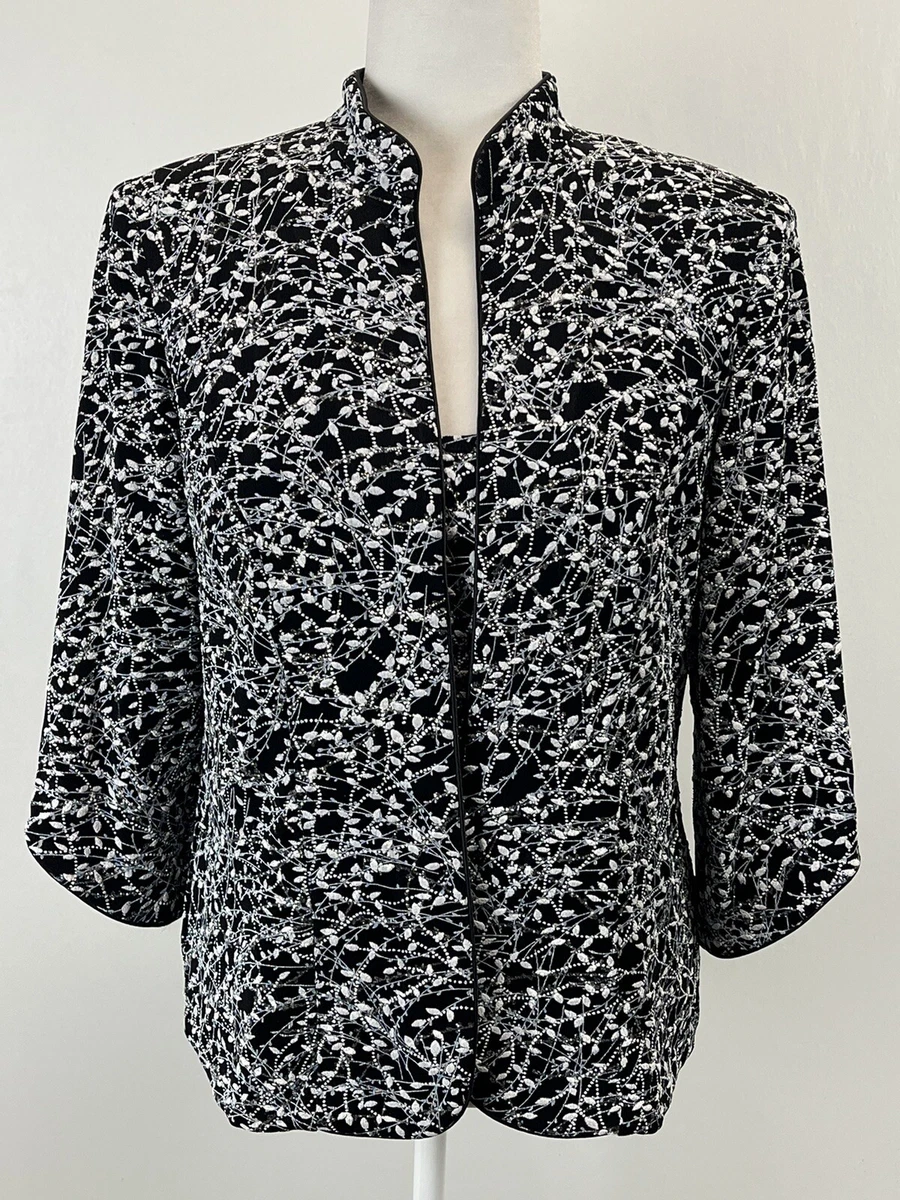 Alex Evenings Twin Set Jacket Tank Top Sz L VGUC Mandarin Collar Open Front USA