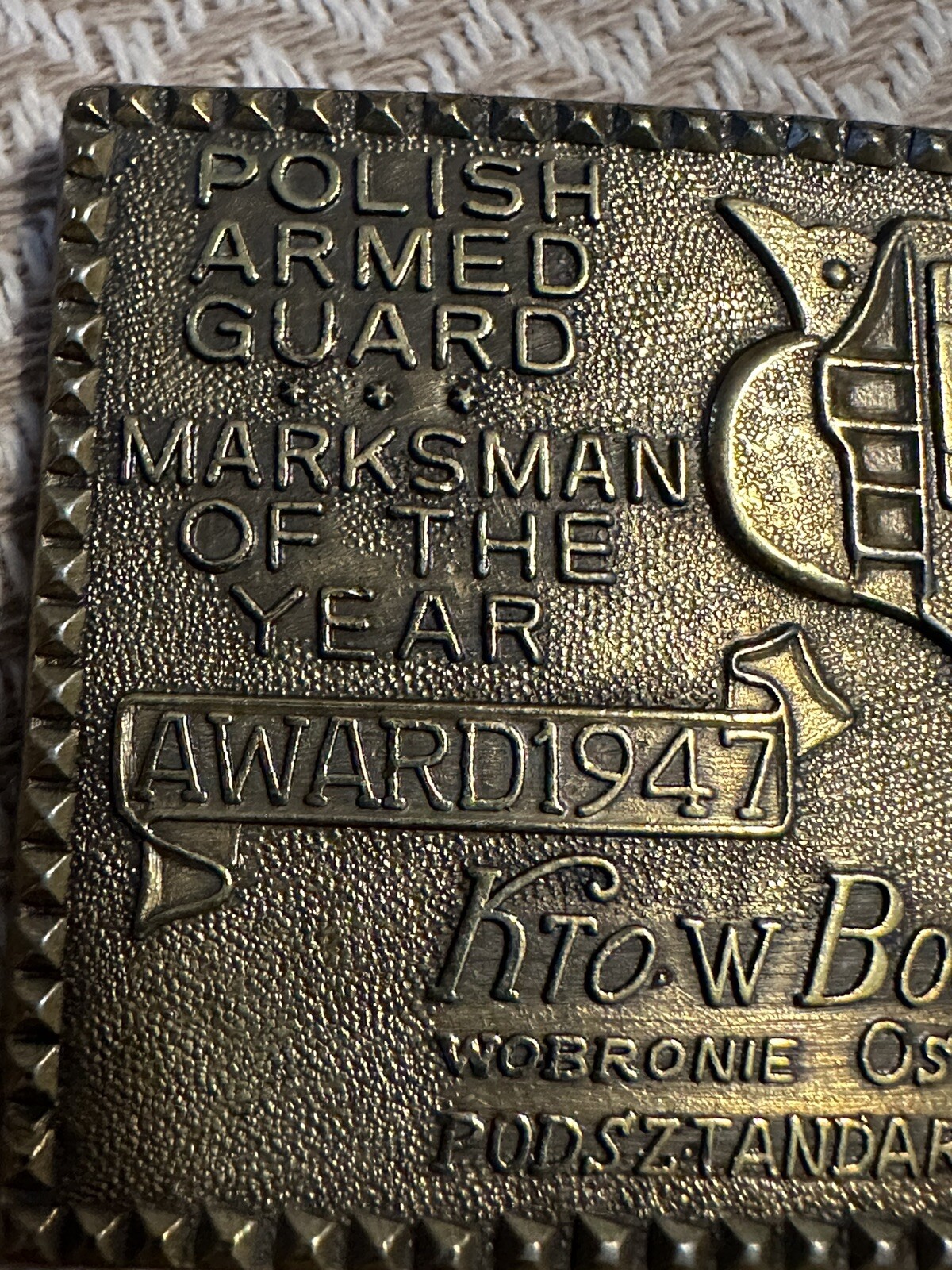 POLISH ARMED GUARD MARKSMAN 1947 BELT BUCKLE Capt Haw… Gem