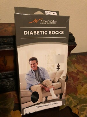 Ames Walker Diabetic Compression Crew Socks Black Small/M