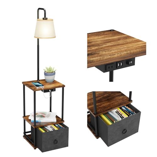Floor Lamp with Table and Drawer - Floor Lamps for Living Room Bedroom, and