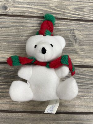 Oriental Trading White Christmas Teddy Bear Scarf Hat Winter Red Green ...