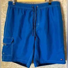 TOMMY HILFIGER Men  s Swimsuit Large Blue Swim Trunks Beach Vacation Resort Pool
