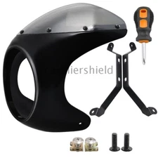 7" Gloss Black Front Headlight Handlebar Cafe Racer Fairing Windshield Universal