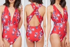 Modcloth The Lauren XS Red One-Piece Swimsuit Floral
