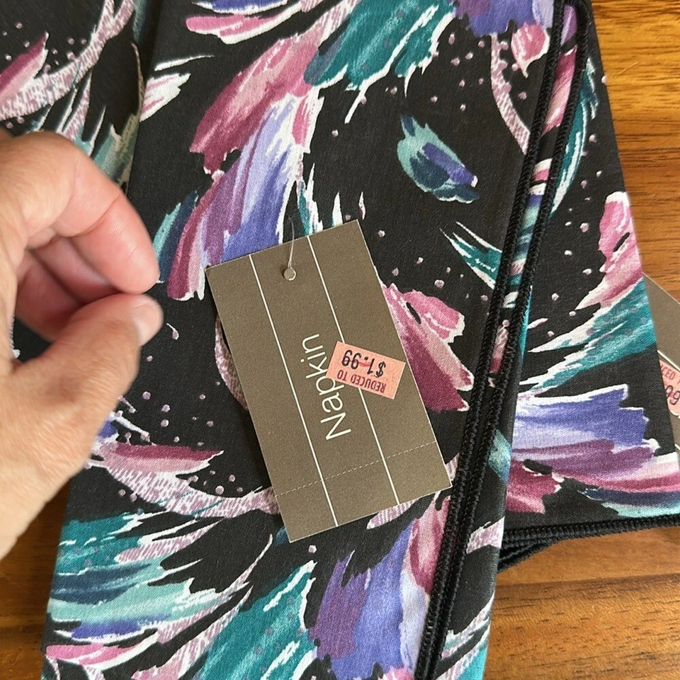 90s abstract black pink teal purple cloth napkin set of 4 new with tags - Image 2 of 3